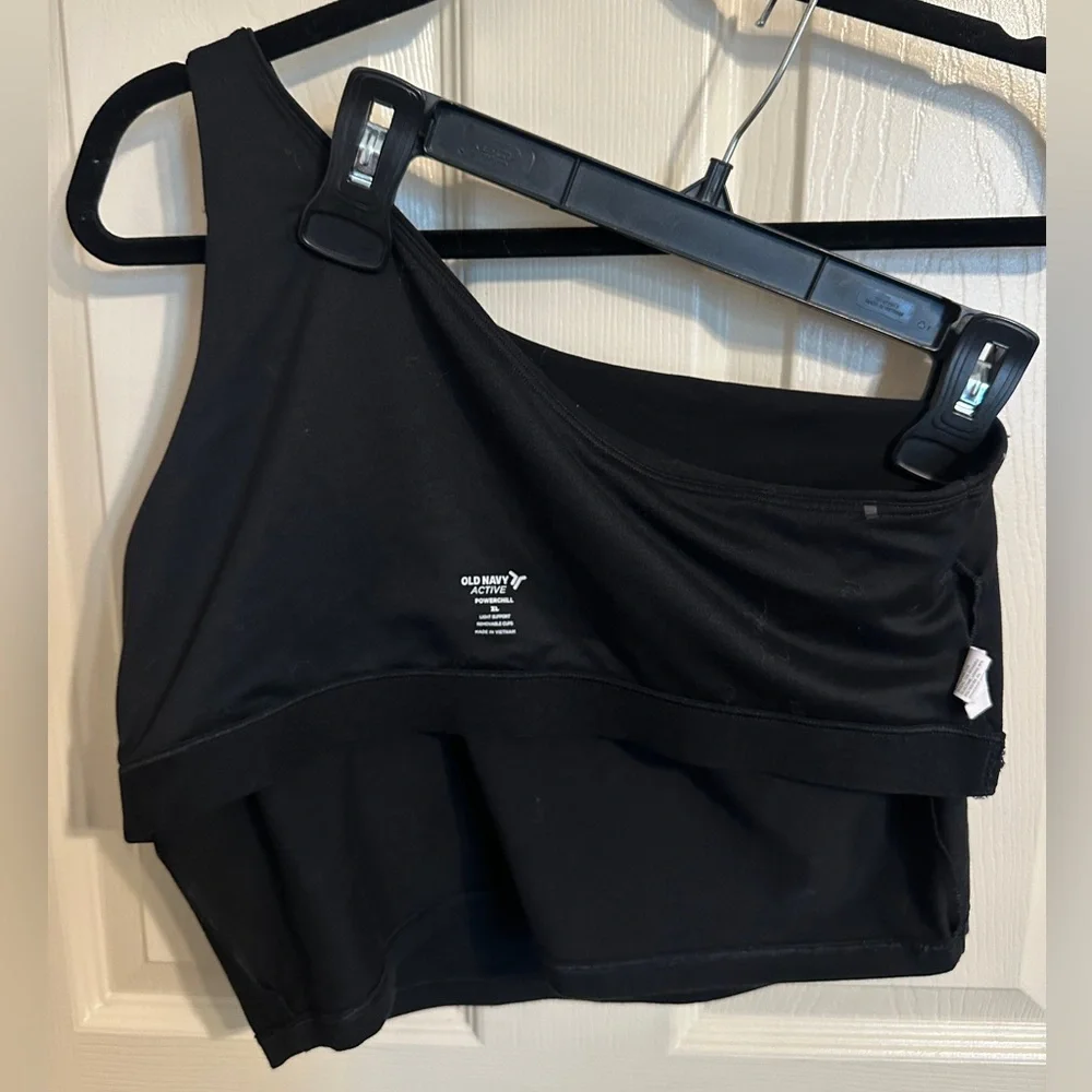 Old Navy Active Powerchill One-Shoulder Light Support Crop Top, Black, Sz XL - Picture 5 of 8